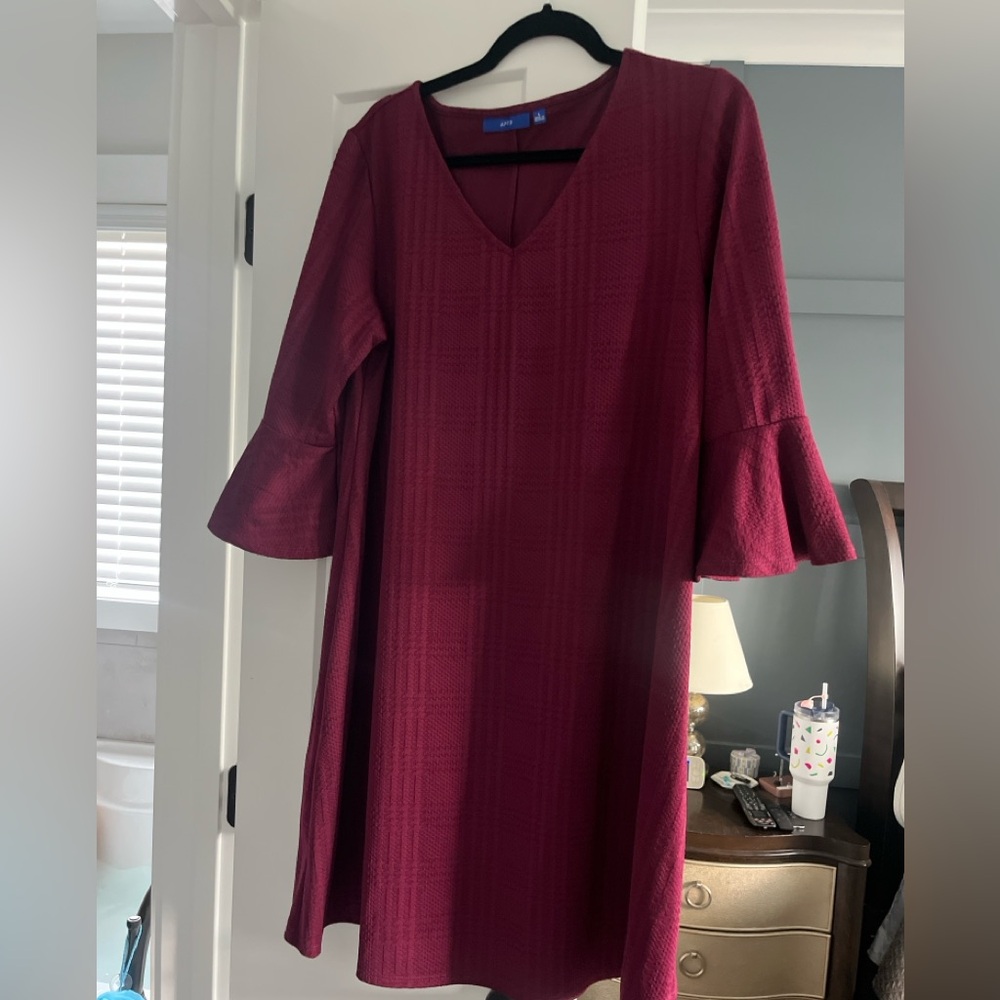 Apt. 9 Maroon A-Line Dress with Bell Sleeves